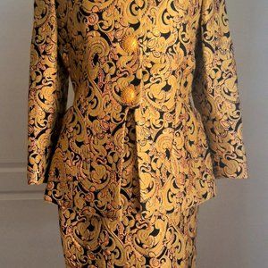 Adolfo Vintage 1990's Black & Gold Skirt Suit - Size Small